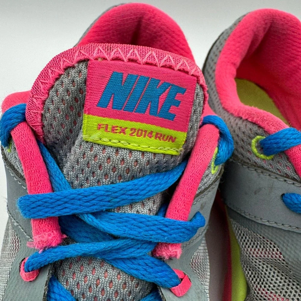 Nike Flex 2014 Run Shoes Kids Size 6Y Gray Pink Blue Running Sneakers